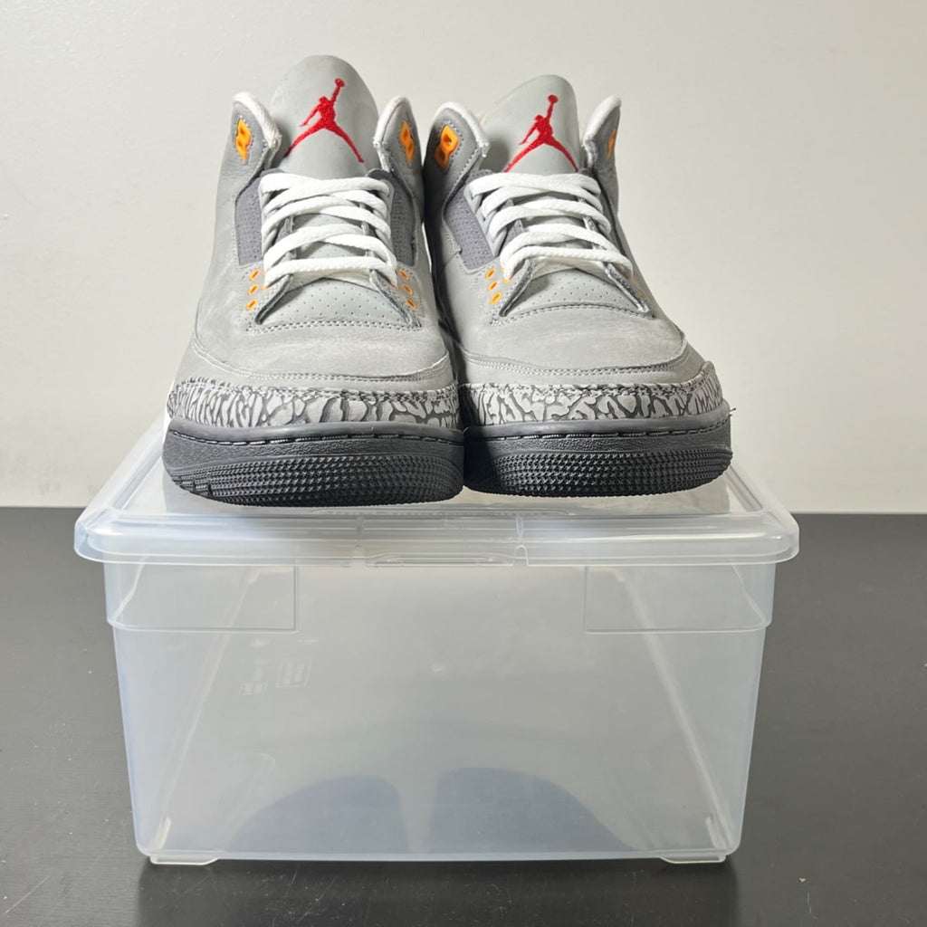 Jordan 3 Retro Cool Grey (2021) 11 (Lightly Worn Pre-Owned)JordanSilver/Light Graphite-Orange Peel-Sport Red - Image 2