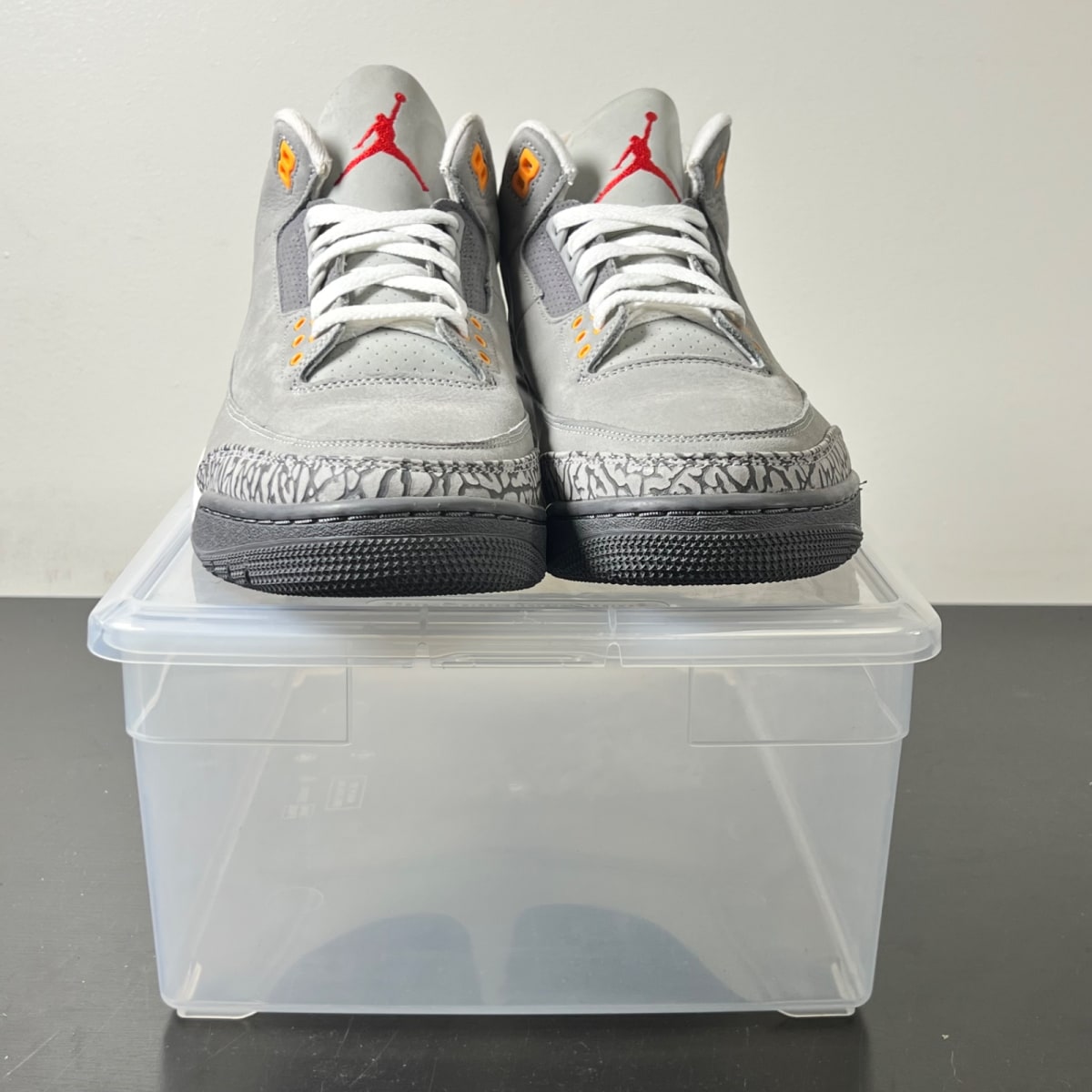 Jordan 3 Retro Cool Grey (2021) 11 (Lightly Worn Pre-Owned)JordanSilver/Light Graphite-Orange Peel-Sport Red - Image 2