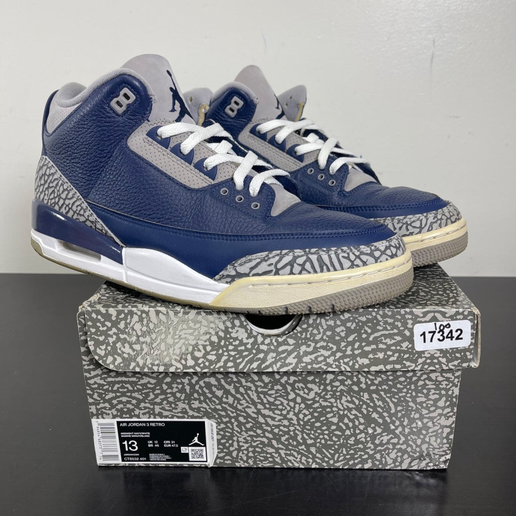 Jordan 3 Retro Georgetown (2021) 13 (Moderately Worn Pre-Owned)JordanMidnight Navy/Cement Grey-White - Image 1