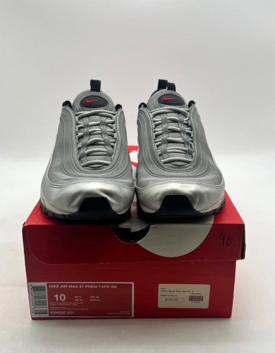 Nike Air Max 97 Tape Silver Bullet 10 (Moderately Worn Pre-Owned)NikeMetallic Silver/Varsity Red-White-Black - Image 2