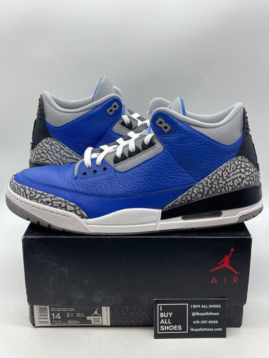 Jordan 3 Retro Varsity Royal Cement 14 (Moderately Worn Pre-Owned) - Image 1