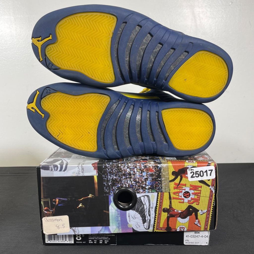 Jordan 12 Retro Michigan 8.5 (Moderately Worn Pre-Owned)JordanCollege Navy/Amarillo - Image 5