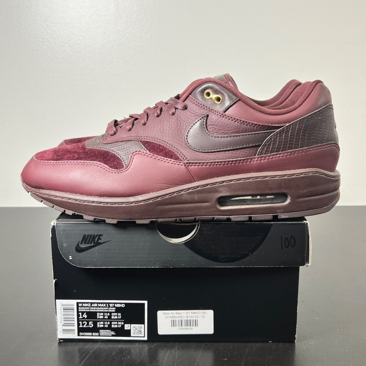 Nike Air Max 1 Burgundy Crush (Women's) 14W (Lightly Worn Pre-Owned)NikeBurgundy Crush/Burgundy Crush - Image 3