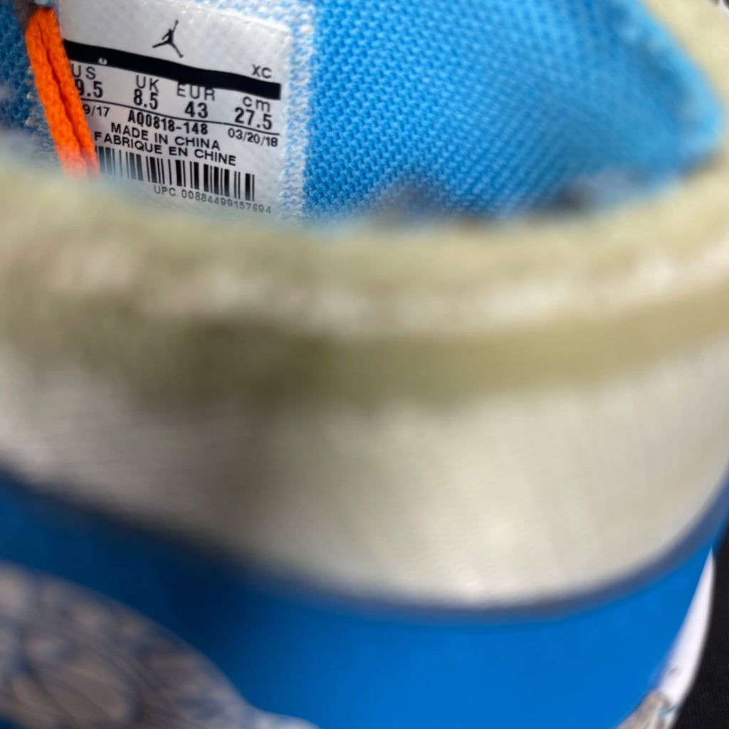 Jordan 1 Retro High Off-White University Blue 9.5 (Moderately Worn Pre-Owned)JordanWhite/Dark Powder Blue-Cone - Image 6