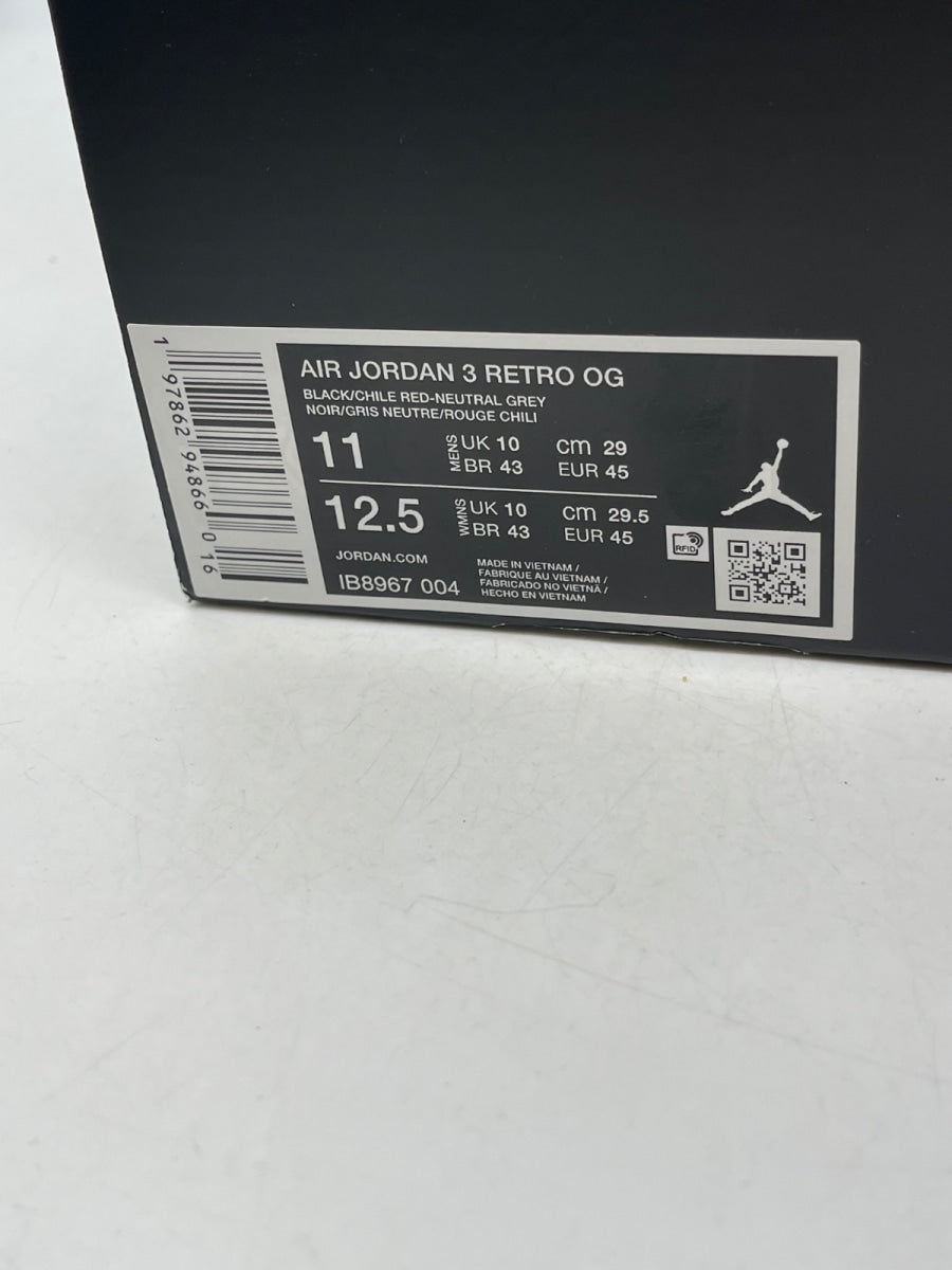 Jordan 3 Retro OG Rare Air 11 (Moderately Worn Pre-Owned)JordanBlack/Chile Red/Neutral Grey/Military Blue/Coconut Milk - Image 9