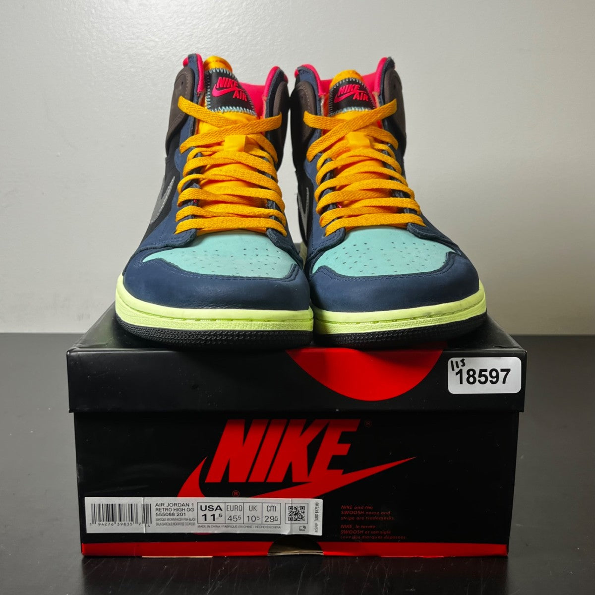Jordan 1 Retro High Tokyo Bio Hack 11.5 (Lightly Worn Pre-Owned)JordanBaroque Brown/Black-Laser Orange-Racer Pink - Image 2