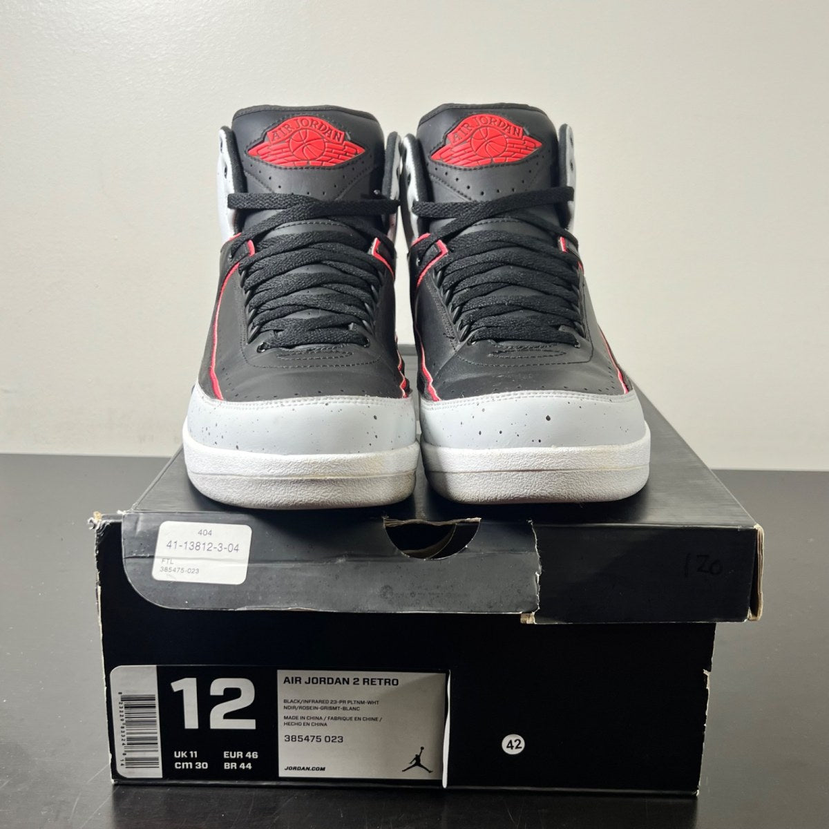 Jordan 2 Retro Infrared Cement 12 (Lightly Worn Pre-Owned)JordanBlack/Infrared 23-Pure Platinum-White - Image 2