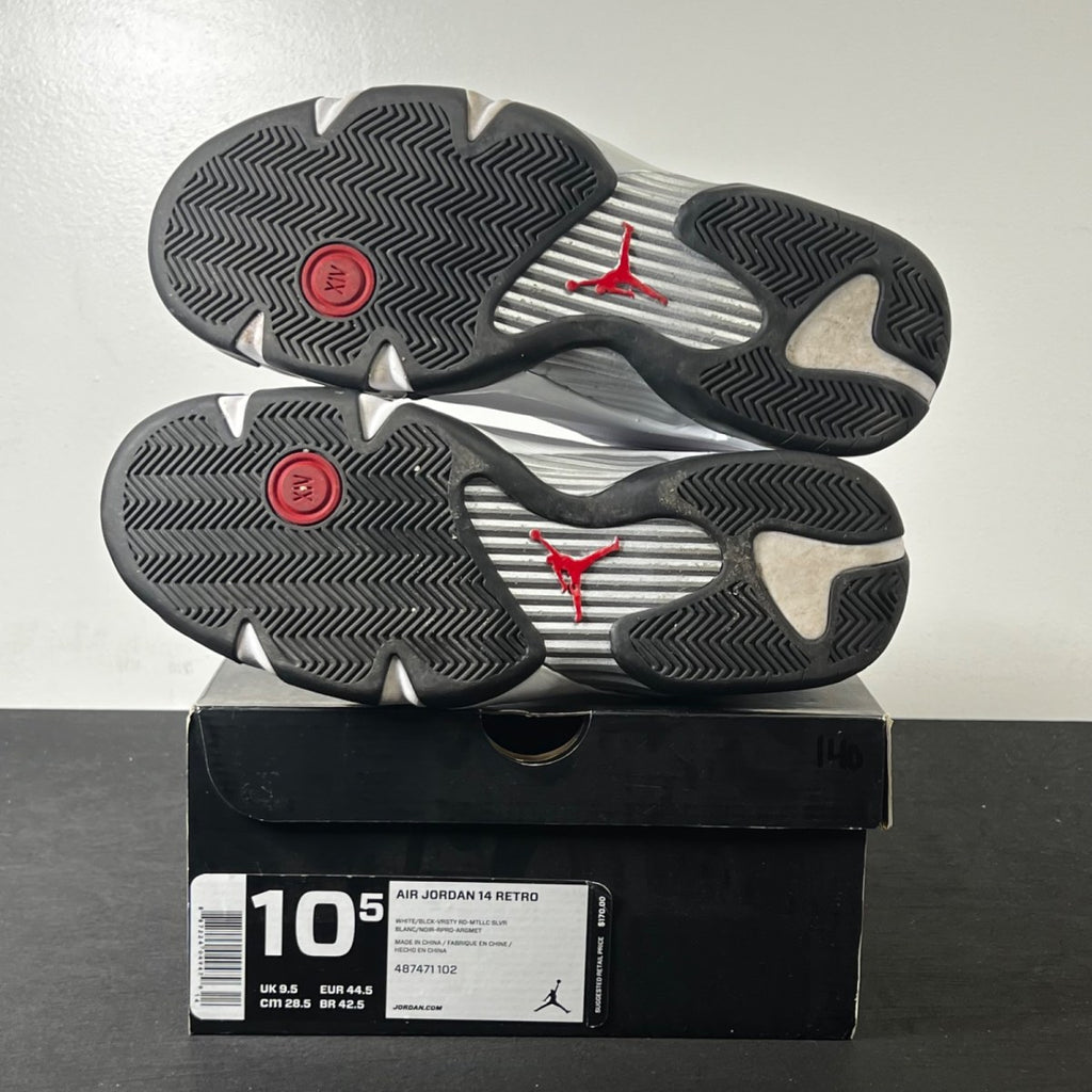 Jordan 14 Retro Black Toe (2014) 10.5 (Lightly Worn Pre-Owned)JordanWhite/Black-Varsity Red-Metallic Silver - Image 6