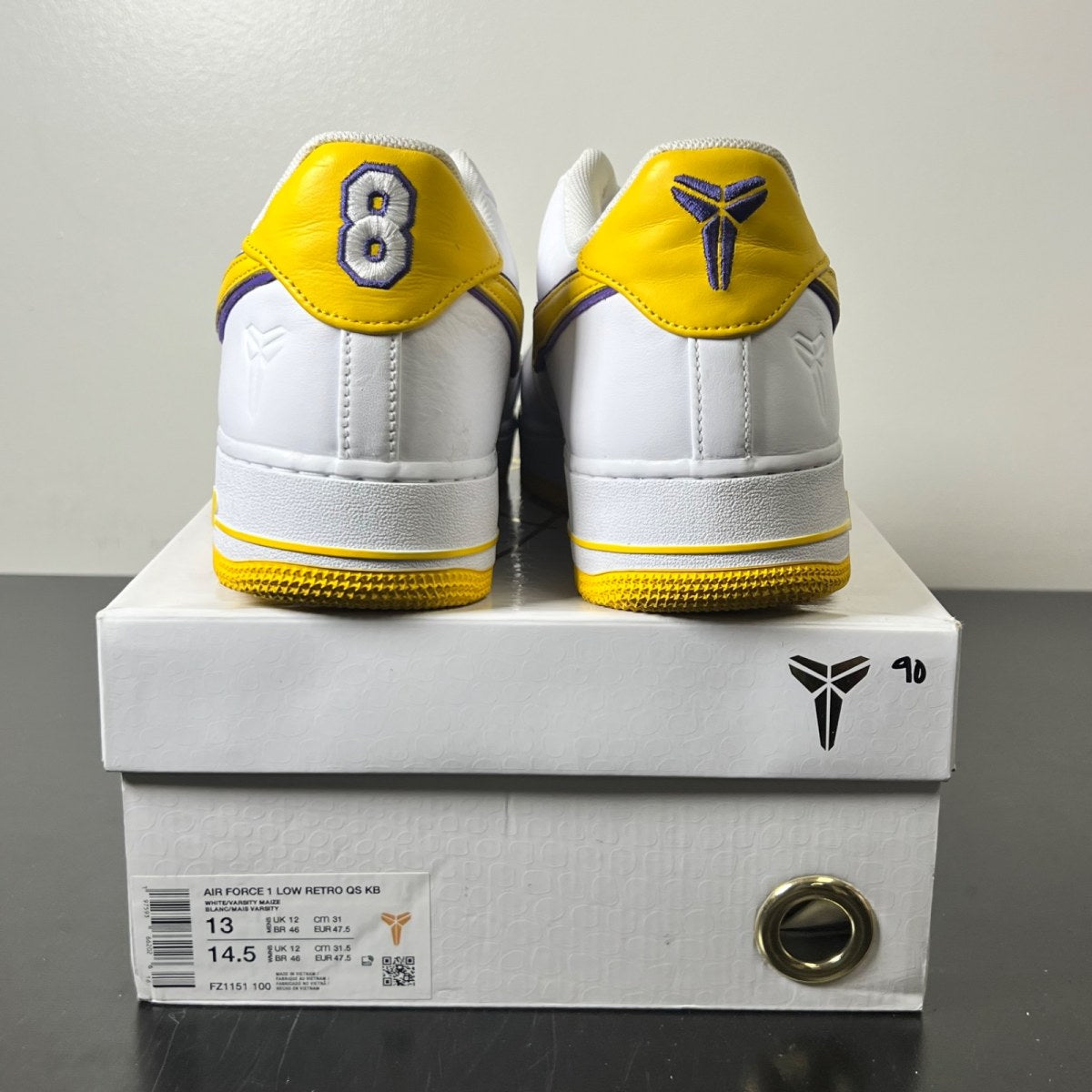 Nike Air Force 1 Low Retro QS Kobe Bryant Lakers Home 13 (Moderately Worn Pre-Owned)NikeWhite/Varsity Maize/Varsity Purple - Image 5