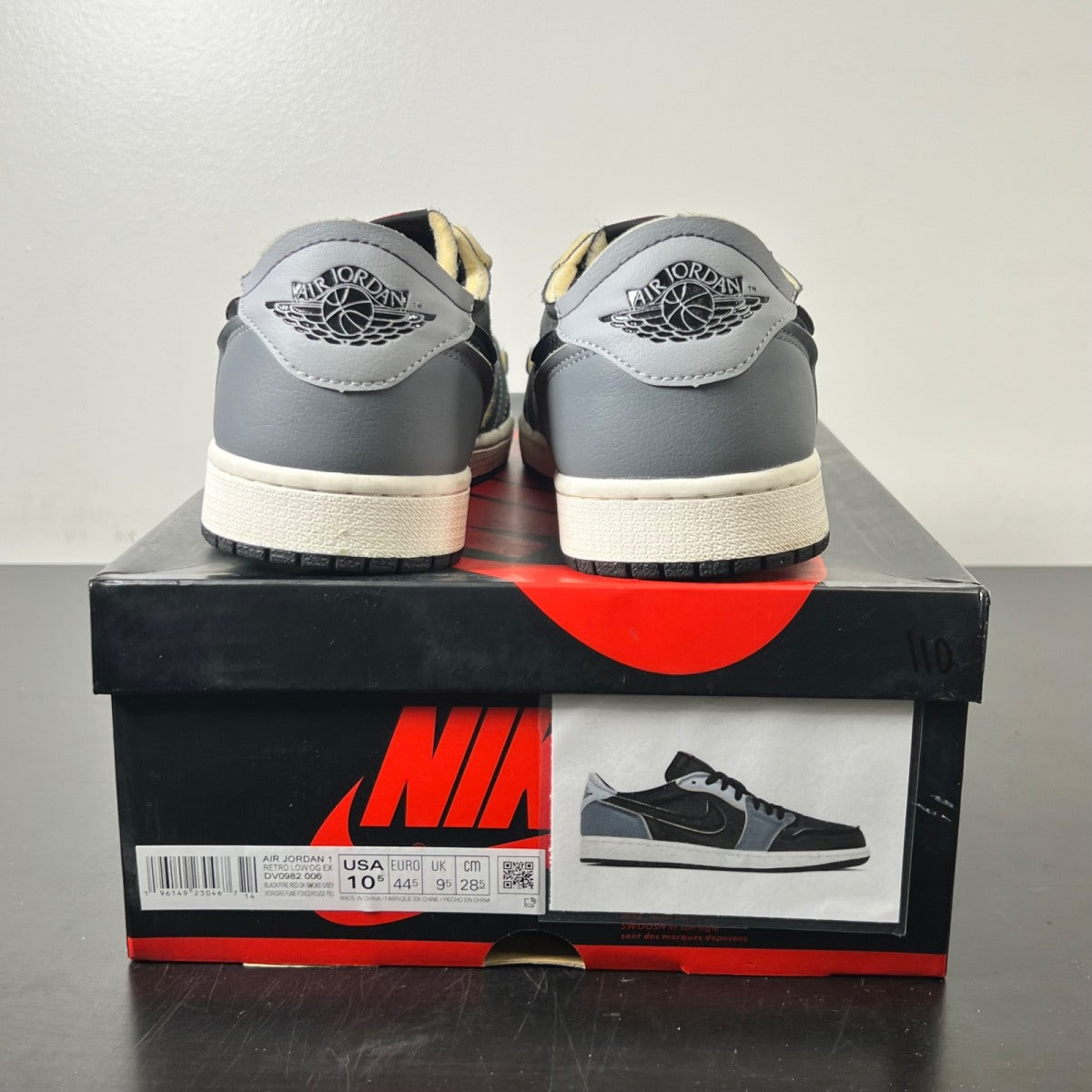 Jordan 1 Low OG EX Black Smoke Grey 10.5 (Lightly Worn Pre-Owned)JordanBlack/Dark Smoke Grey-Light Smoke Grey-Sail-Coconut Milk - Image 4