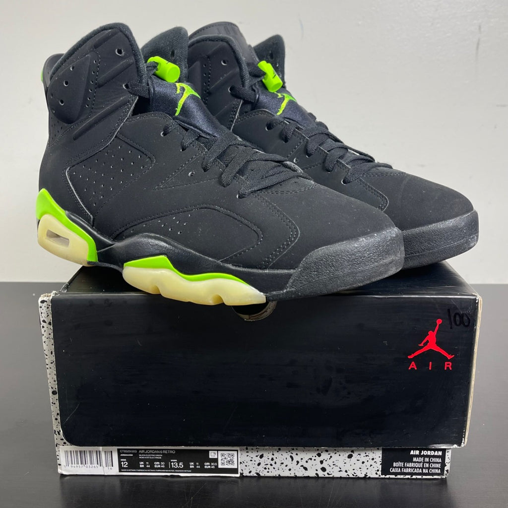 Jordan 6 Retro Electric Green 12 (Moderately Worn Pre-Owned)JordanBlack/Electric Green - Image 1