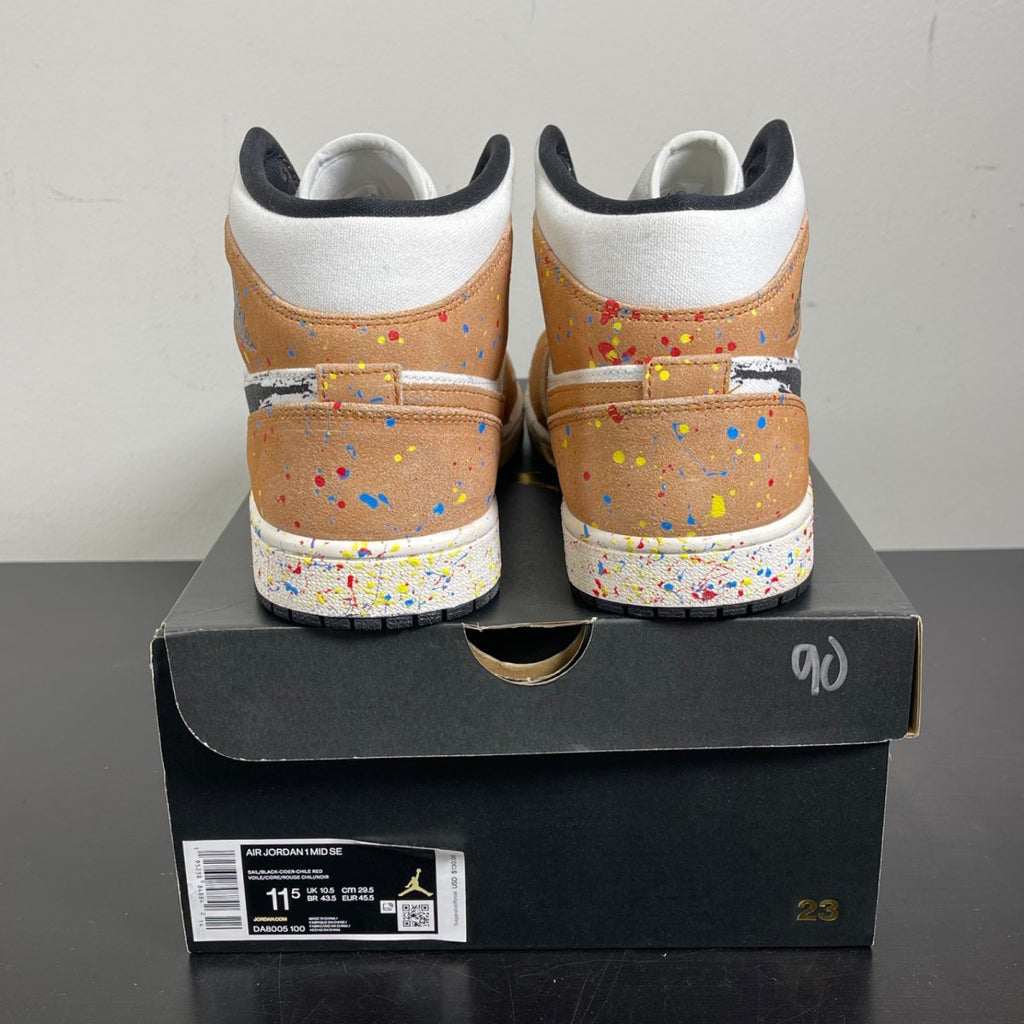 Jordan 1 Mid SE Brushstroke 11.5 (Moderately Worn Pre-Owned)JordanSail/Black-Cider-Chile Red - Image 4
