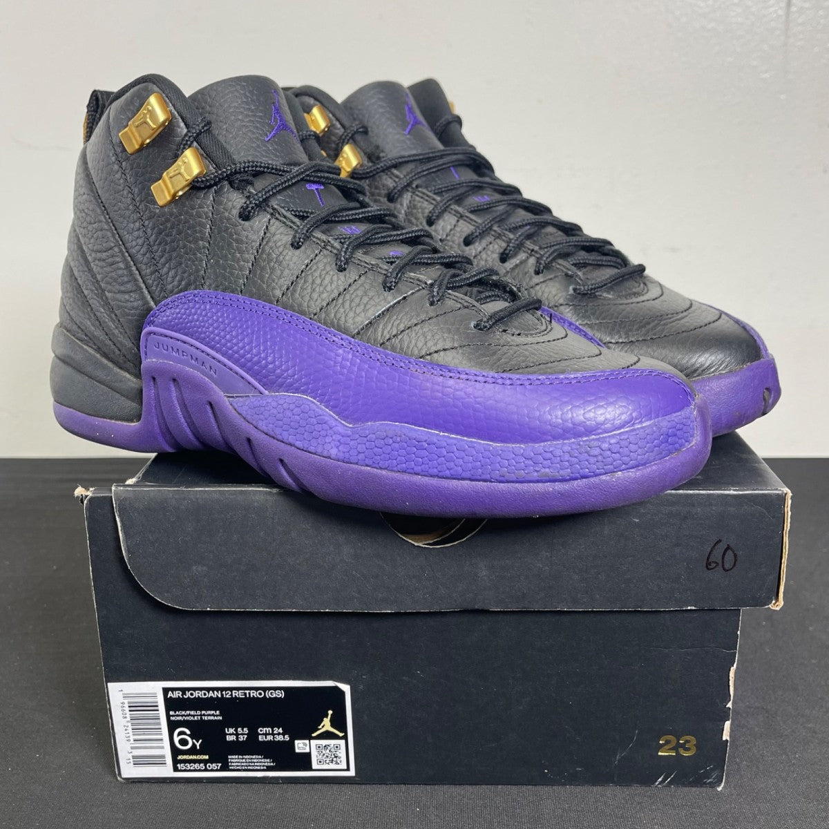 Jordan 12 Retro Field Purple (GS) 6Y (Moderately Worn Pre-Owned)JordanBlack/Field Purple/Taxi - Image 1