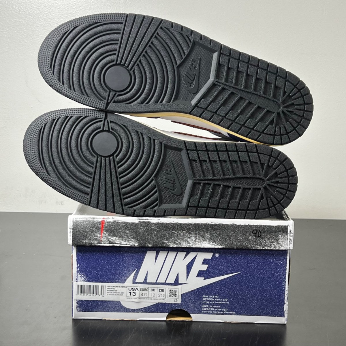 Jordan 1 Retro High OG Rare Air 13 (Lightly Worn Pre-Owned)JordanWhite/Black-Neutral Grey-Deep Royal Blue-Muslin - Image 6