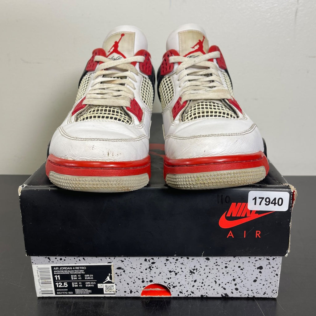 Jordan 4 Retro Fire Red (2020) 11 (Moderately Worn Pre-Owned)JordanWhite/Black-Tech Grey-Fire Red - Image 2