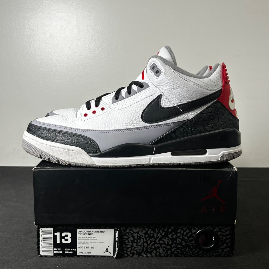 Jordan 3 Retro Tinker Hatfield 13 (Moderately Worn Pre-Owned)JordanWhite/Black-Fire Red-Cement Grey - Image 3