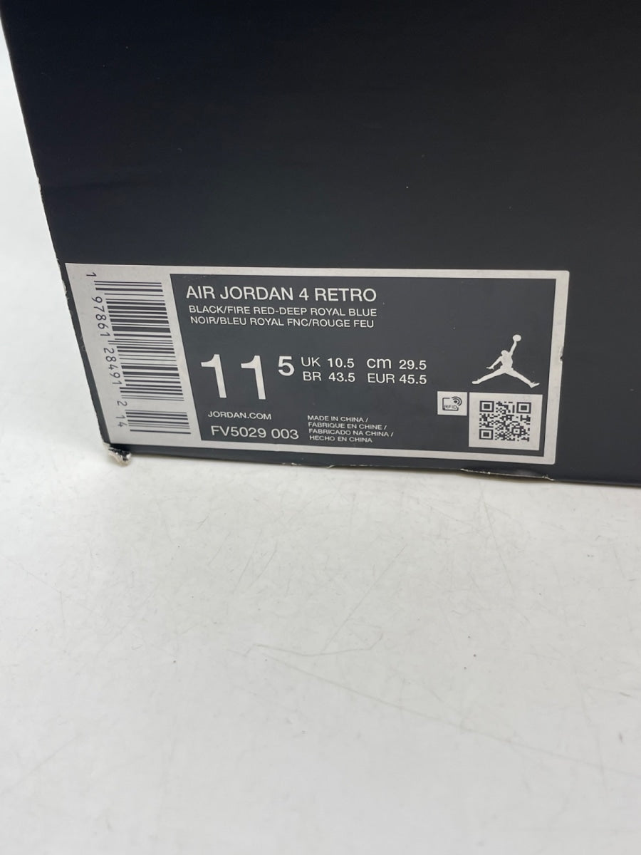 Jordan 4 Retro Rare Air (Gold Lettering) 11.5 (Moderately Worn Pre-Owned)JordanBlack/Fire Red/Deep Royal Blue/Dark Smoke Grey/Tech Grey - Image 9