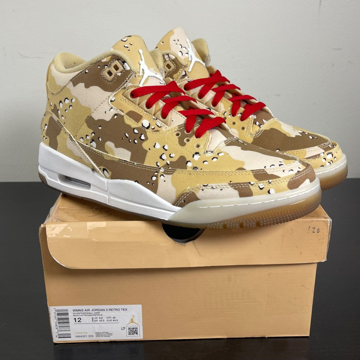 Jordan 3 Retro WNBA Desert Camo (Women's) 12W (Moderately Worn Pre-Owned)JordanDark Driftwood/Sail/Hemp/Velvet Brown/Brilliant Orange/White - Image 1