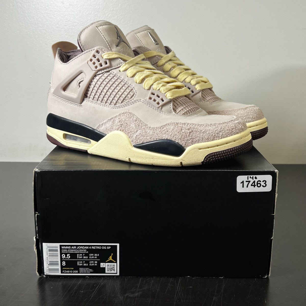 Jordan 4 Retro OG SP A Ma Maniére While You Were Sleeping (Women's) 9.5W (Lightly Worn Pre-Owned)JordanFossil Stone/Metallic Pewter/Burgundy Crush - Image 1