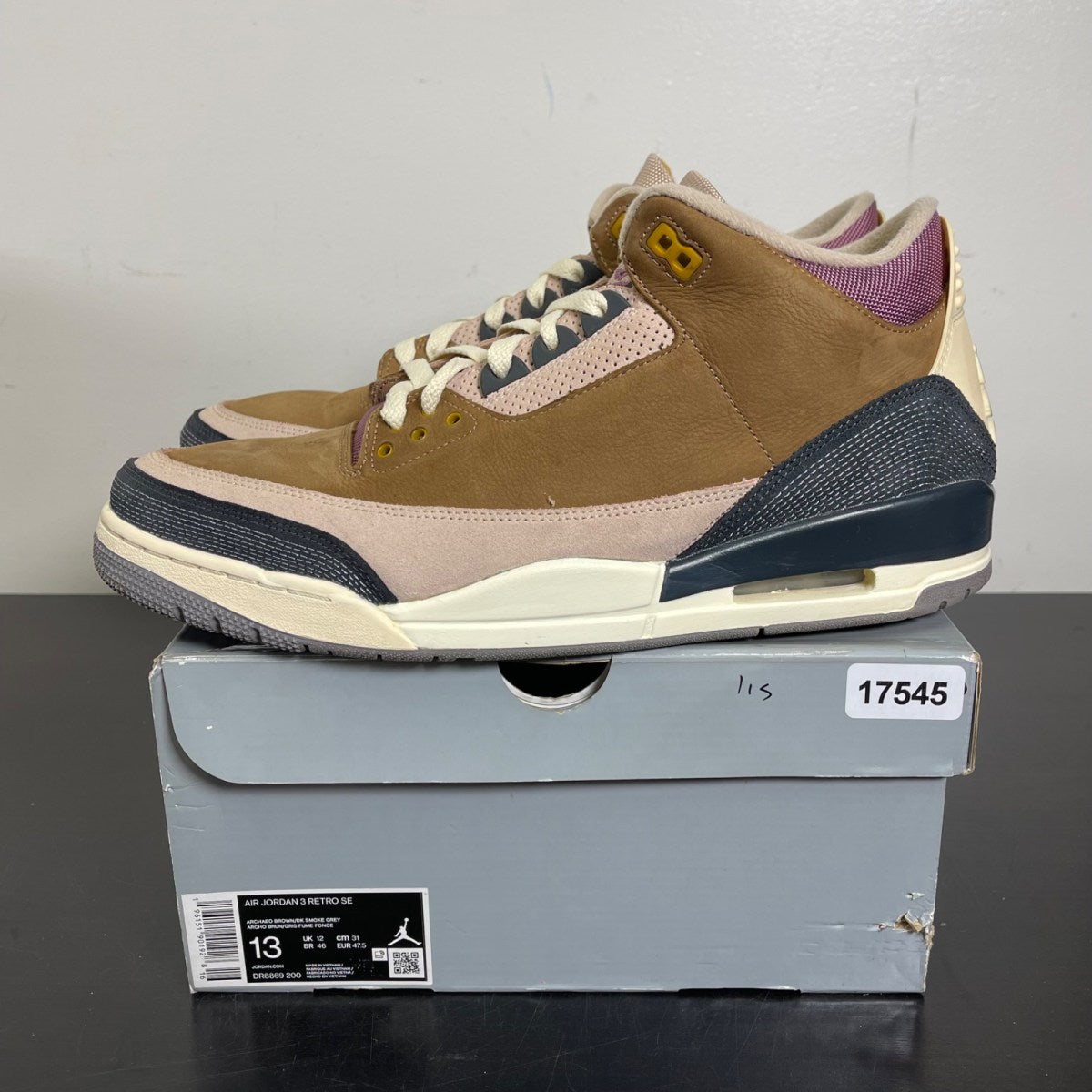 Jordan 3 Retro Winterized Archaeo Brown 13 (Moderately Worn Pre-Owned)JordanArchaeo Brown/Dark Smoke Grey-Fossil Stone-Light Bordeaux-Cement Grey - Image 3