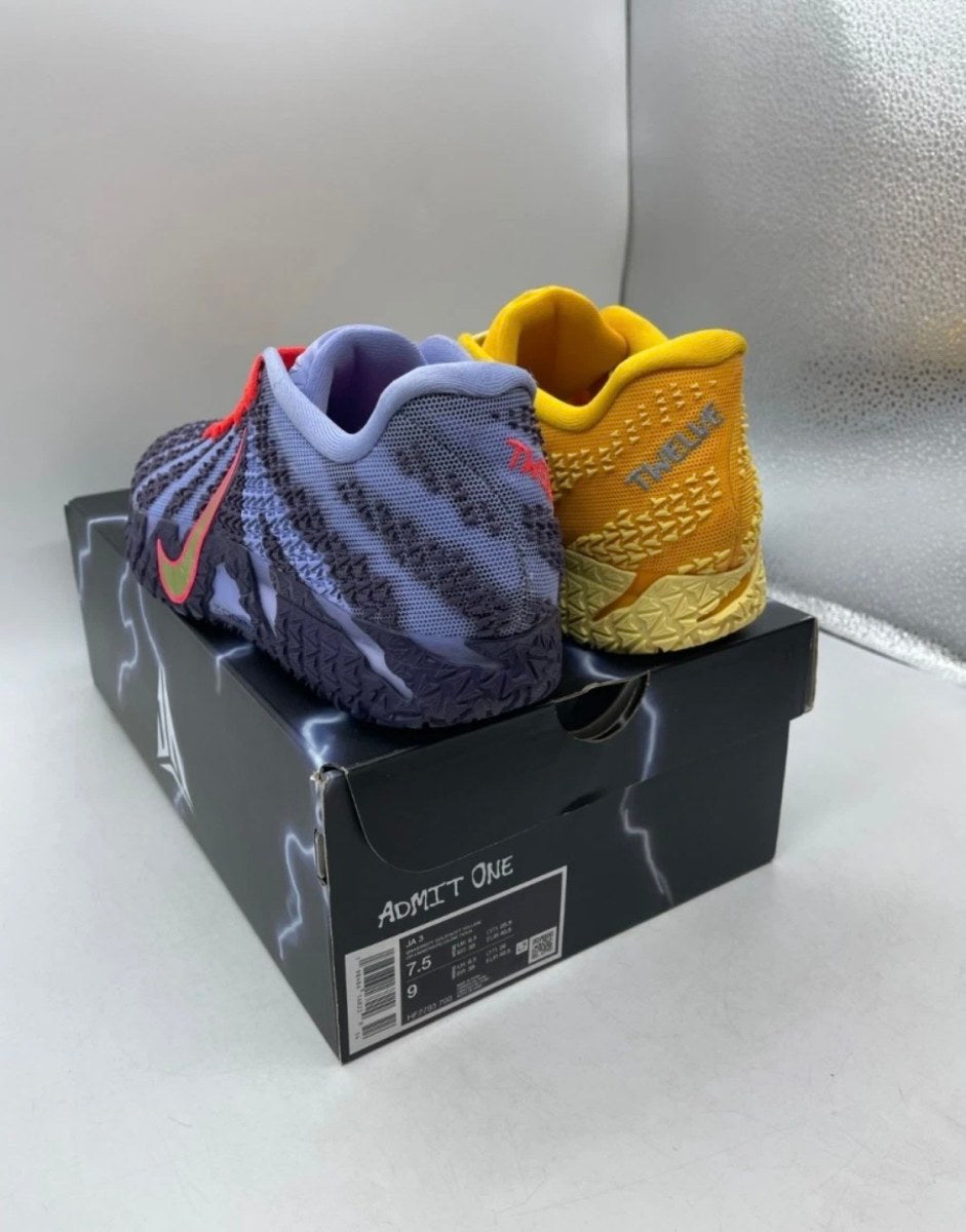 Nike Ja 3 Hustle & Flow 7.5 (Lightly Worn Pre-Owned)NikeSoft Yellow/Purple Dynasty/Volt Tint/Light Thistle/Bright Crimson - Image 4