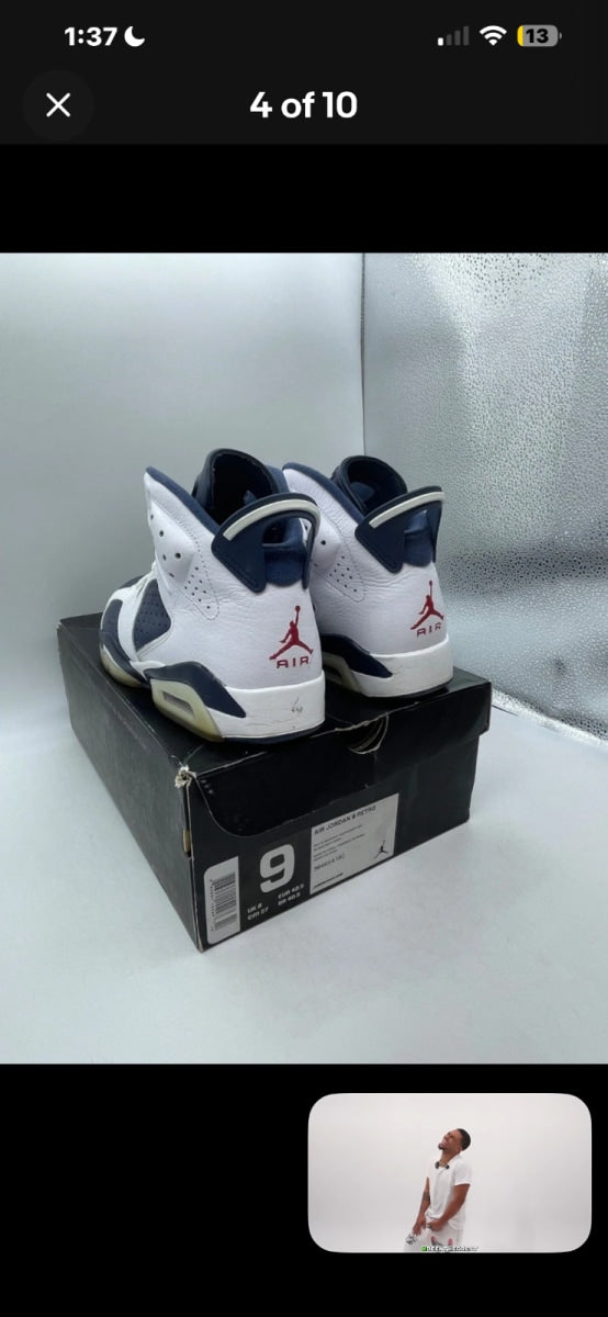 Jordan 6 Retro Olympic London (2012) 9 (Lightly Worn Pre-Owned)JordanWhite/Midnight Navy-Varsity Red - Image 4