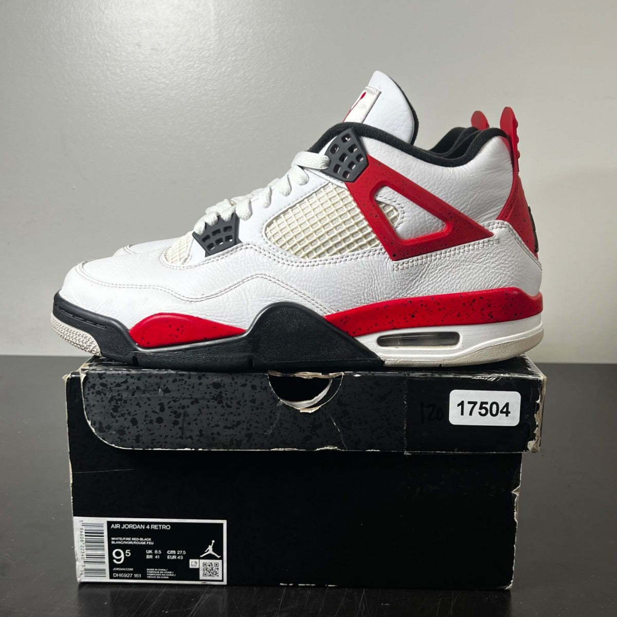 Jordan 4 Retro Red Cement 9.5 (Moderately Worn Pre-Owned)JordanWhite/Fire Red/Black/Neutral Grey - Image 3