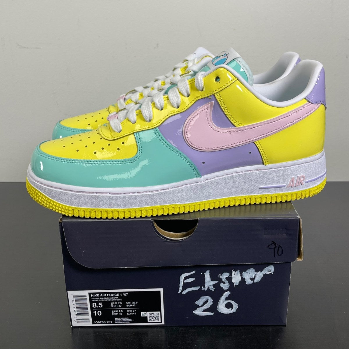 Nike Air Force 1 Low Easter (2026) 8.5 (Moderately Worn Pre-Owned)NikeYellow Pulse/Pink Foam/Hydrangeas/Emerald Rise/White - Image 3