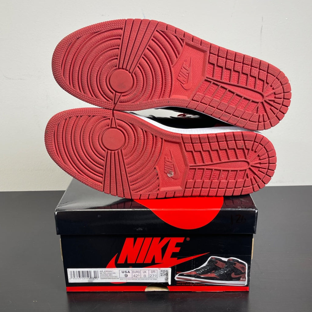 Jordan 1 Retro High OG Patent Bred 9 (Moderately Worn Pre-Owned)JordanBlack/White-Varsity Red - Image 5