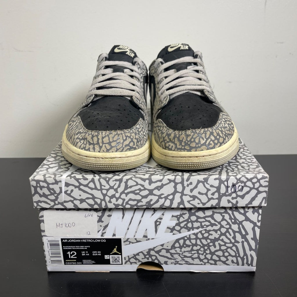 Jordan 1 Retro Low OG Black Cement 12 (Moderately Worn Pre-Owned)JordanBlack/Muslin/Tech Grey/White/Sail - Image 2