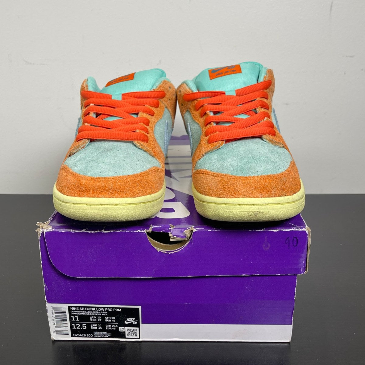 Nike SB Dunk Low Orange Emerald Rise 11 (Moderately Worn Pre-Owned)NikeOrange/Noise Aqua-Emerald Rise-Lemon Chiffon - Image 2