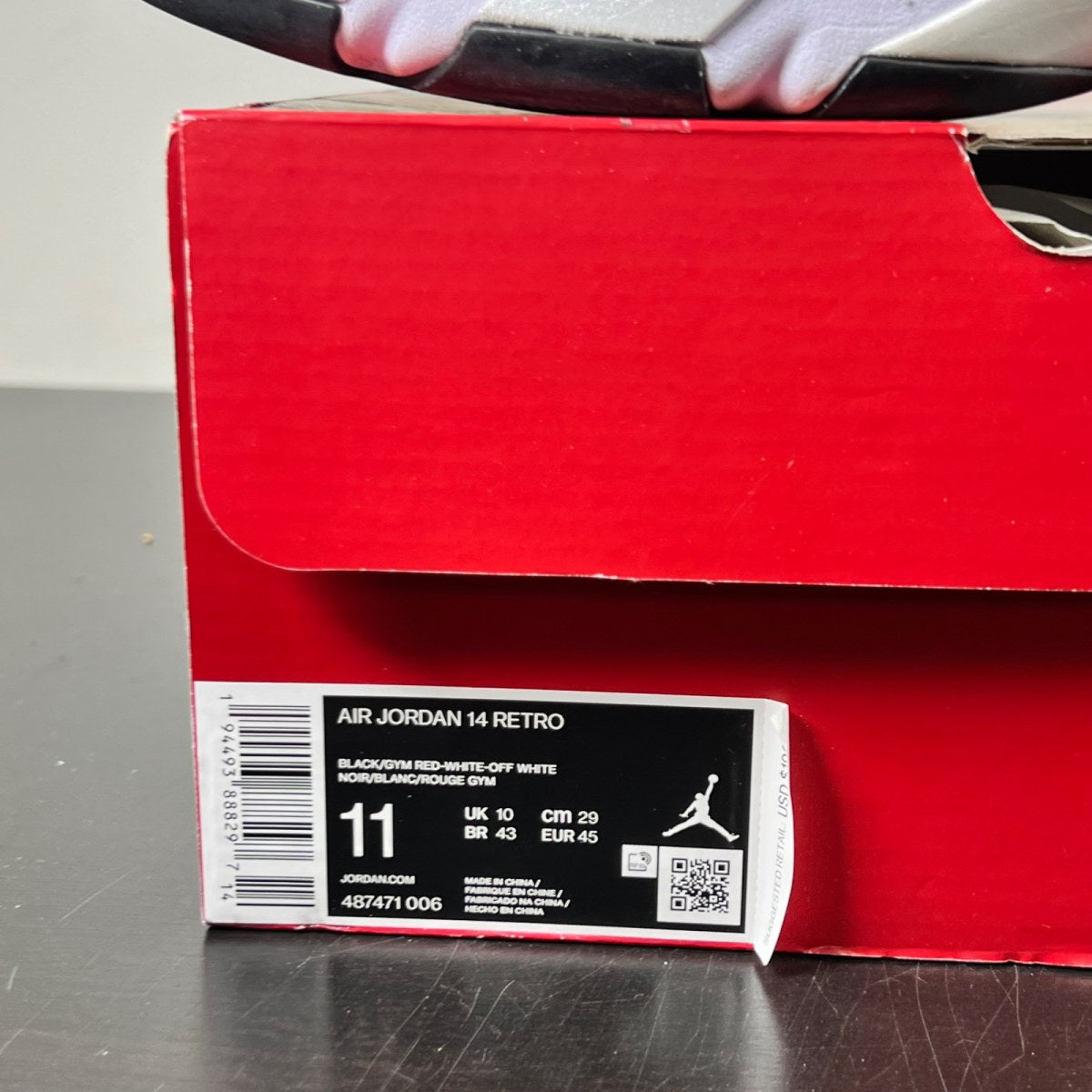 Jordan 14 Retro Gym Red Toro 11 (Lightly Worn Pre-Owned)JordanBlack/White-Off White-Gym Red - Image 4