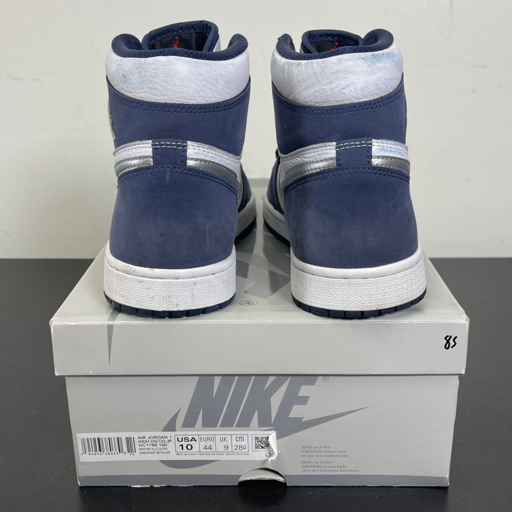 Jordan 1 Retro High CO.JP Midnight Navy (2020) 10 (Moderately Worn Pre-Owned)JordanWhite/Metallic Silver-Midnight Navy - Image 4