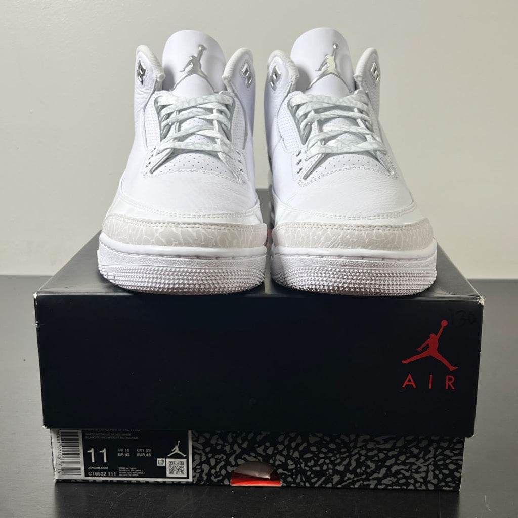 Jordan 3 Retro Pure Money (2025) 11 (Lightly Worn Pre-Owned)JordanWhite/White/Metallic Silver - Image 2
