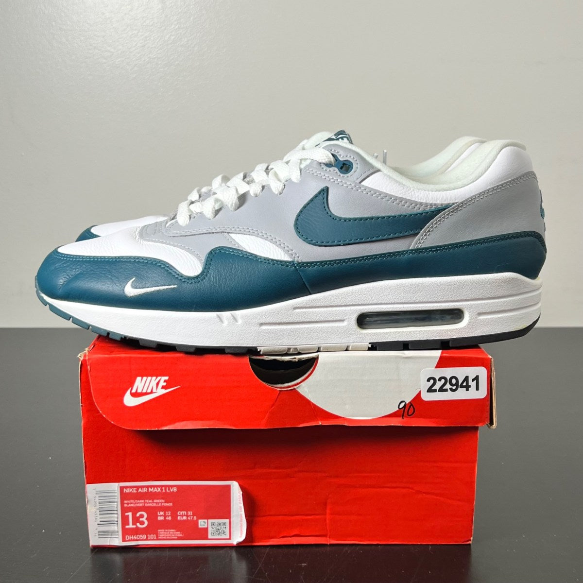 Nike Air Max 1 Dark Teal Green 13 (Lightly Worn Pre-Owned)NikeWhite/Dark Teal Green-Wolf Grey-Black - Image 3