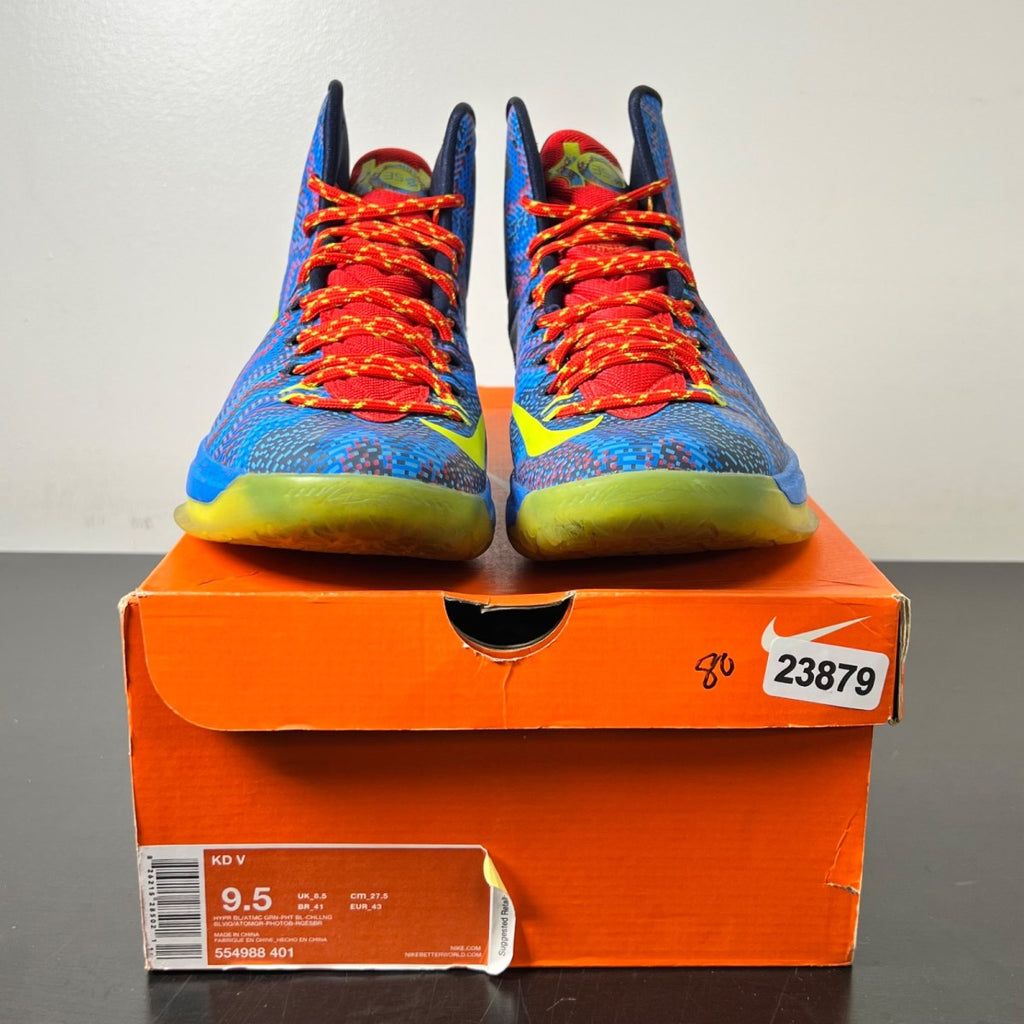 Nike KD 5 Christmas 9.5 (Moderately Worn Pre-Owned)NikeHyper Blue/Atomic Green-Photo Blue-Challenge Red - Image 2