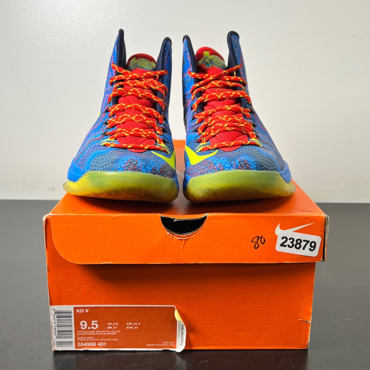 Nike KD 5 Christmas 9.5 (Moderately Worn Pre-Owned)NikeHyper Blue/Atomic Green-Photo Blue-Challenge Red - Image 2