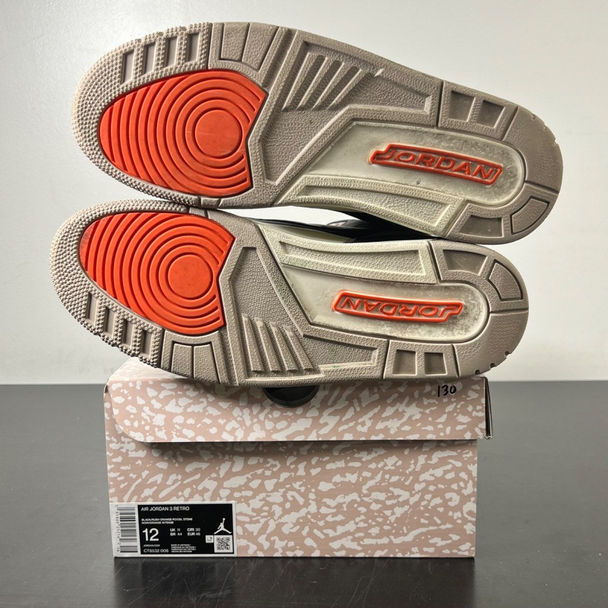 Jordan 3 Retro Desert Elephant 12 (Lightly Worn Pre-Owned)JordanBlack/Rush Orange/Fossil Stone/Sail - Image 6