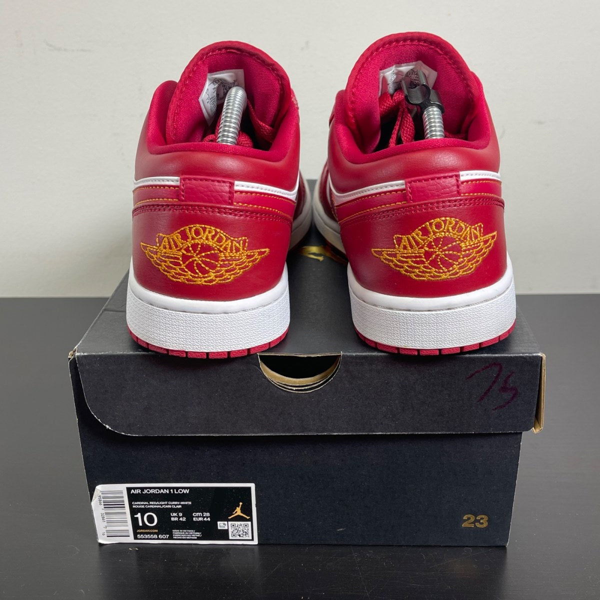 Jordan 1 Low Cardinal Red 10 (Moderately Worn Pre-Owned)JordanCardinal Red/White/Light Curry - Image 4