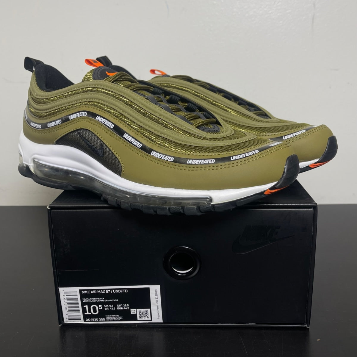 Nike Air Max 97 Undefeated Black Volt 10.5 (Moderately Worn Pre-Owned)NikeBlack/Volt/Militia Green - Image 1