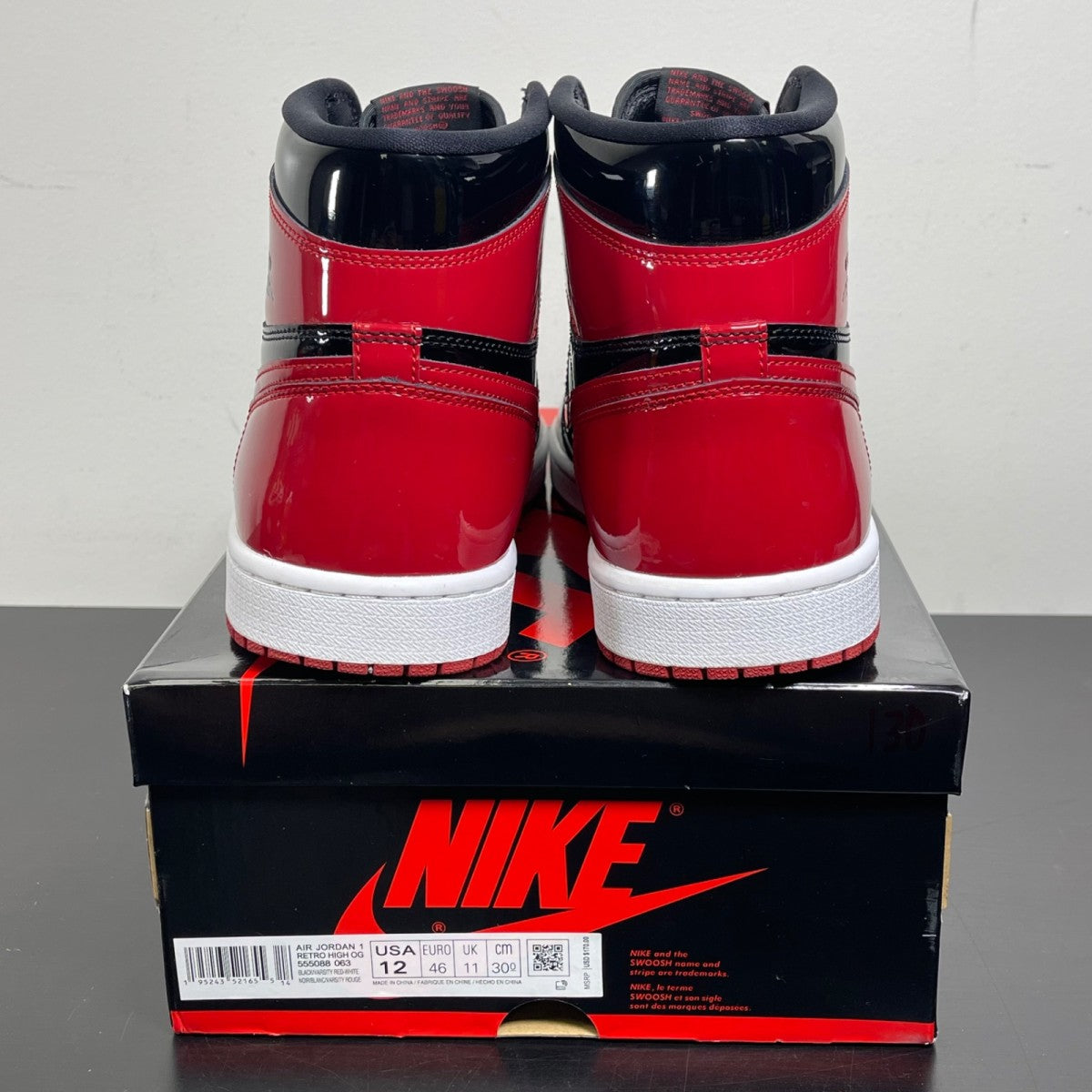 Jordan 1 Retro High OG Patent Bred 12 (Moderately Worn Pre-Owned)JordanBlack/White-Varsity Red - Image 4