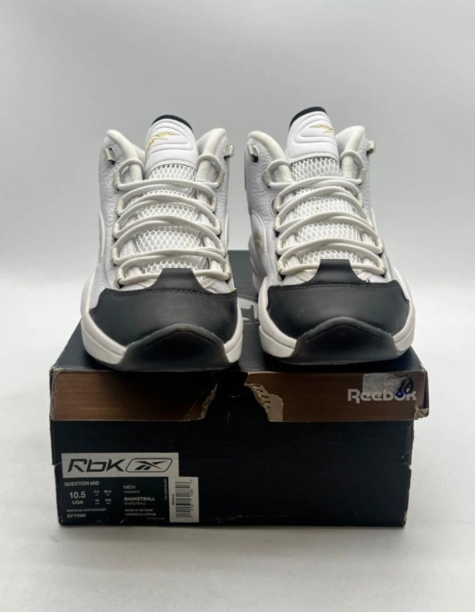 Reebok Question Mid Black Toe 10.5 (Lightly Worn Pre-Owned)ReebokWhite/Black-Gold - Image 1