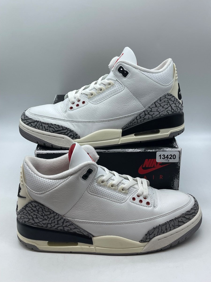 Jordan 3 Retro White Cement Reimagined 10 (Moderately Worn Pre-Owned)JordanSummit White/Fire Red/Black/Cement Grey - Image 1