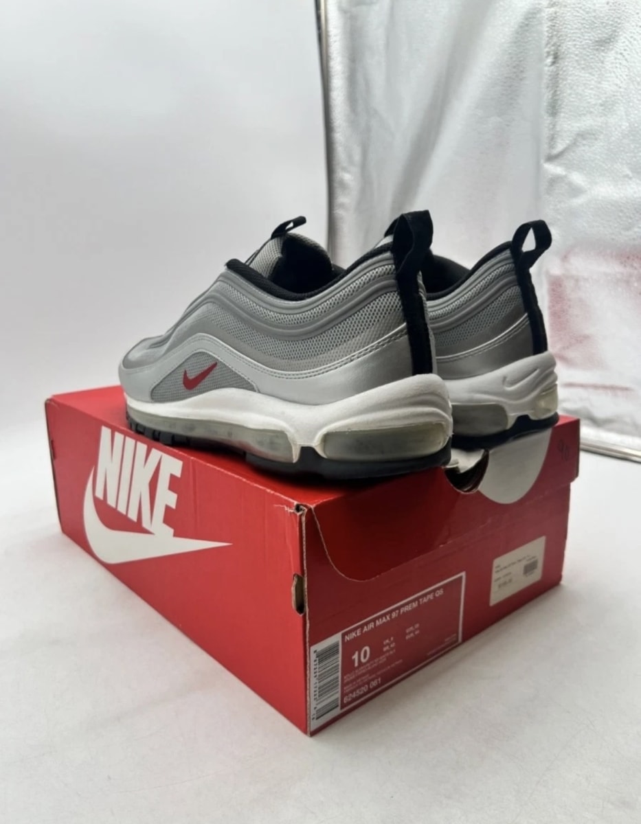 Nike Air Max 97 Tape Silver Bullet 10 (Moderately Worn Pre-Owned)NikeMetallic Silver/Varsity Red-White-Black - Image 4