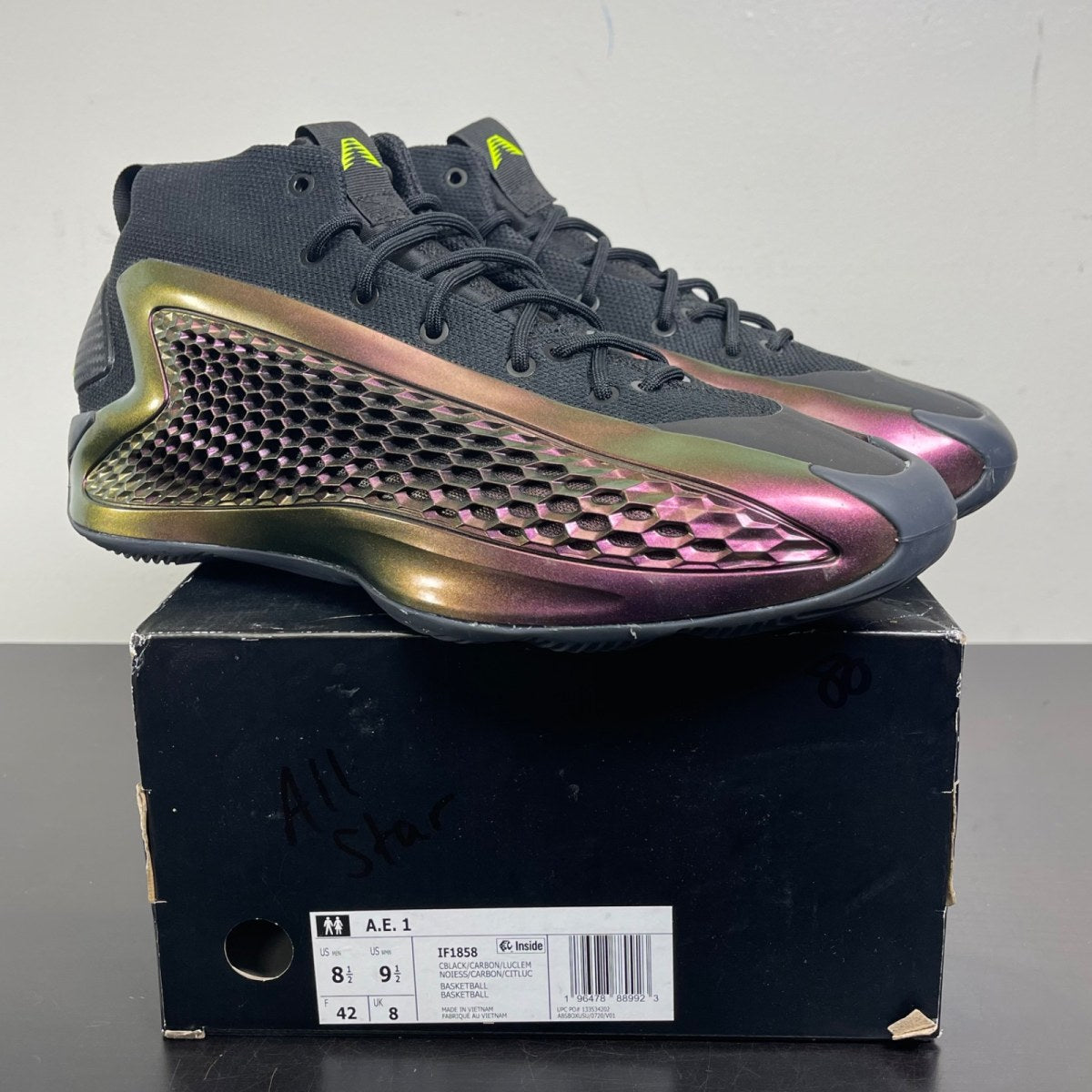 adidas AE 1 All-Star The Future 8.5 (Moderately Worn Pre-Owned)adidasMetallic Burgundy/Black/Lime Green - Image 1
