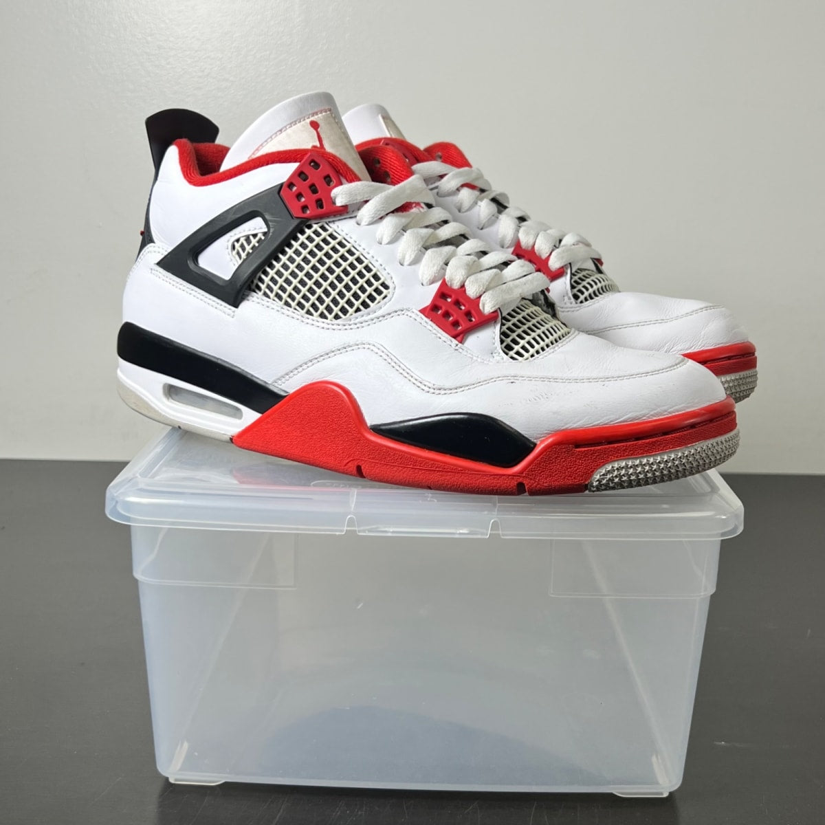 Jordan 4 Retro Fire Red (2020) 10 (Heavily Worn Pre-Owned)JordanWhite/Black-Tech Grey-Fire Red - Image 1