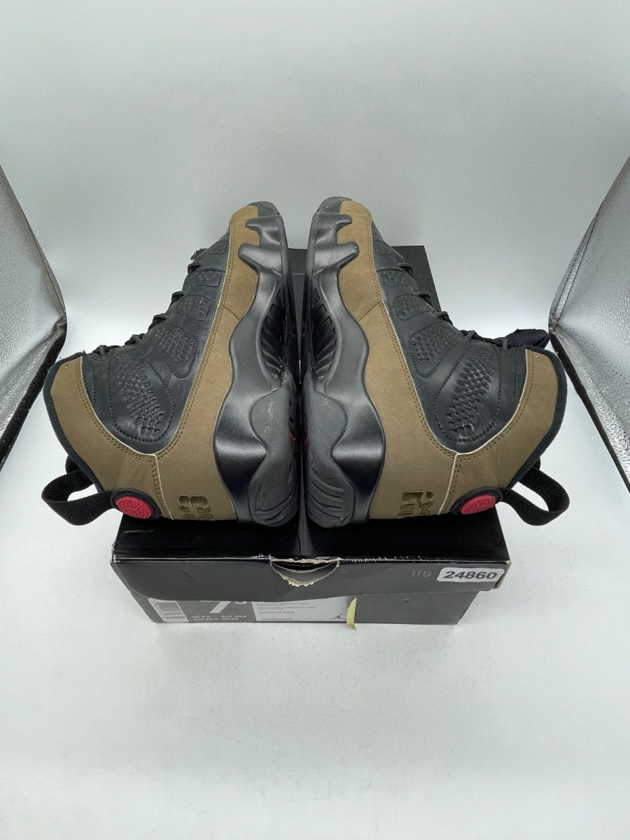 Jordan 9 Retro Olive (2012) 7.5 (Moderately Worn Pre-Owned)JordanBlack/Light Olive-Varsity Red - Image 6