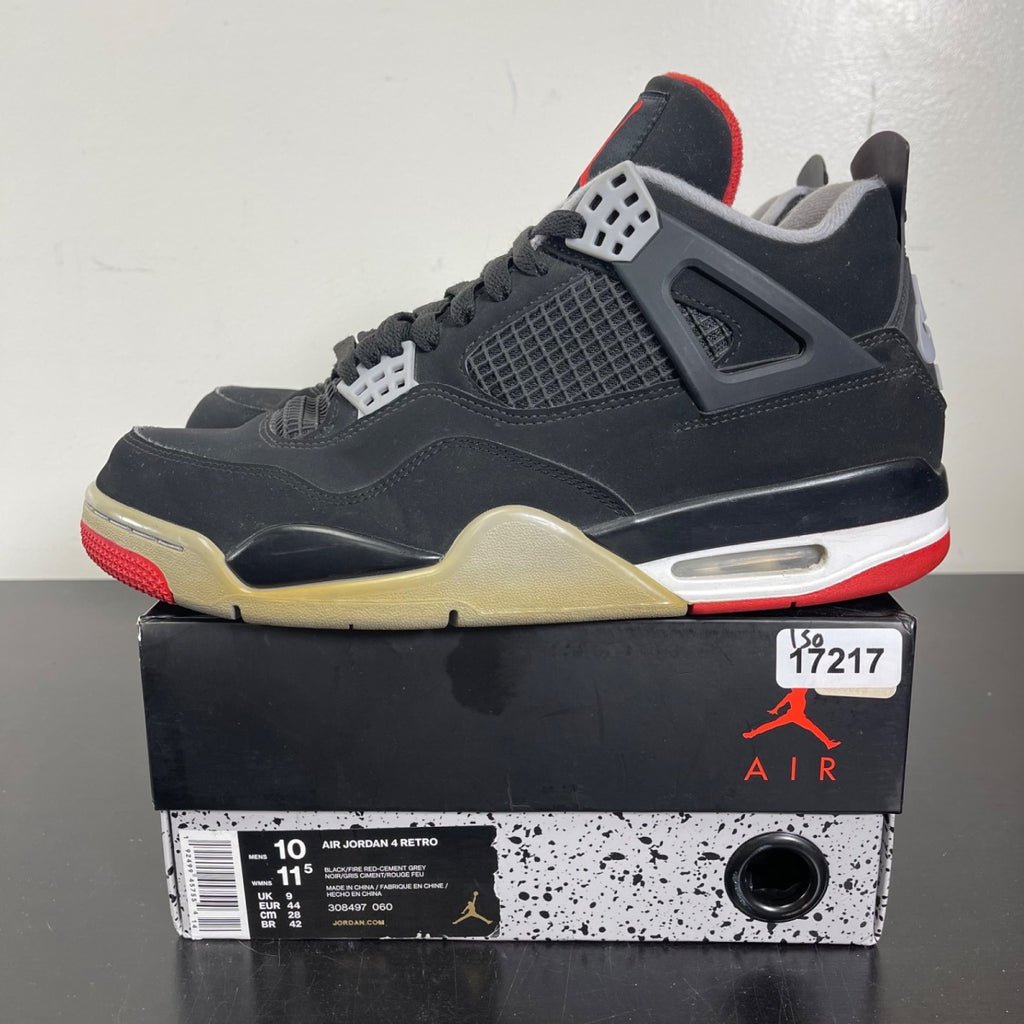 Jordan 4 Retro Bred (2019) 10 (Moderately Worn Pre-Owned)JordanBlack/Fire Red-Cement Grey-Summit White - Image 3