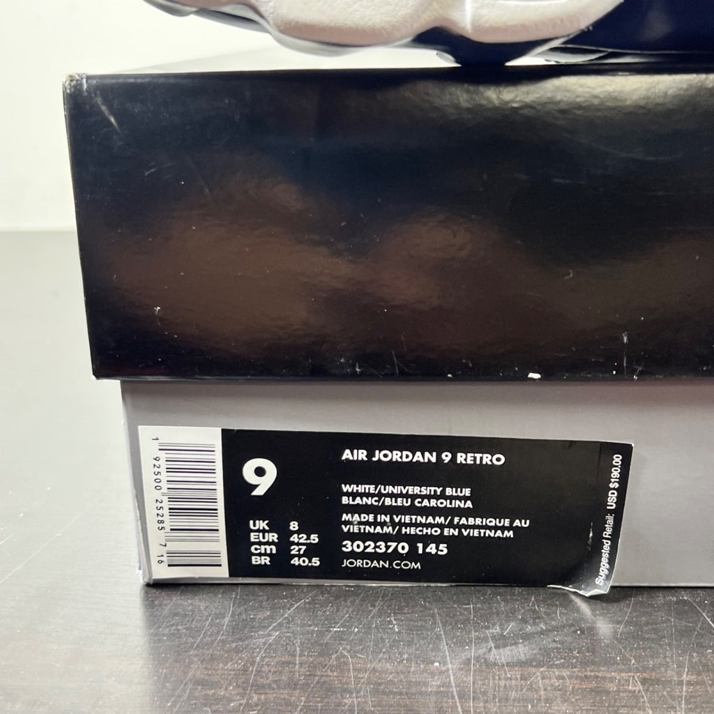 Jordan 9 Retro Pearl Blue 9 (Moderately Worn Pre-Owned)JordanWhite/University Blue-Midnight Navy - Image 6