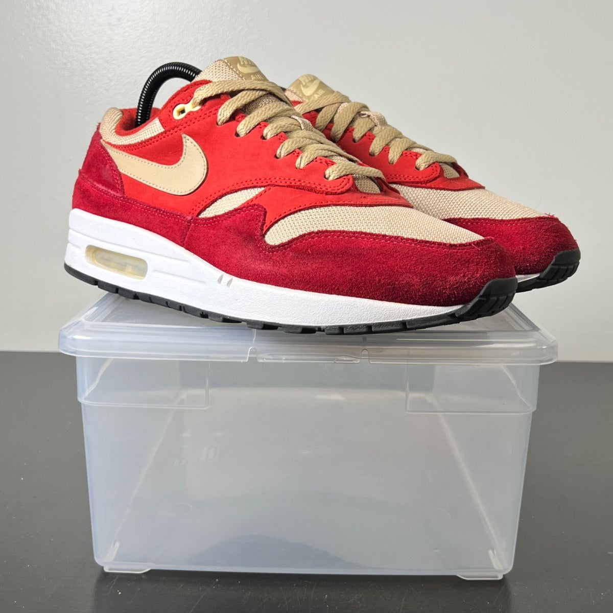 Nike Air Max 1 Curry Pack (Red) 10 (Moderately Worn Pre-Owned)NikeTough Red/Mushroom-Rush Red-Pale Vanilla - Image 1